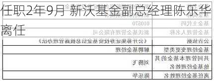 任职2年9月 新沃基金副总经理陈乐华离任