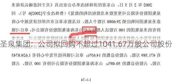 圣泉集团：公司拟回购不超过1041.67万股公司股份