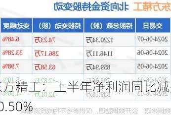 东方精工：上半年净利润同比减少20.50%