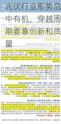 光伏行业形势危中有机，穿越周期要靠创新和质量