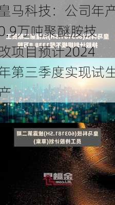 皇马科技：公司年产0.9万吨聚醚胺技改项目预计2024年第三季度实现试生产