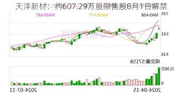 天洋新材：约607.29万股限售股8月1日解禁