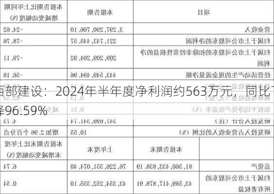 西部建设：2024年半年度净利润约563万元，同比下降96.59%