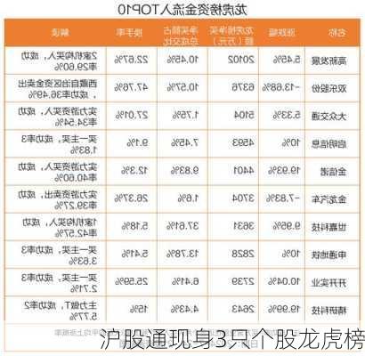 沪股通现身3只个股龙虎榜