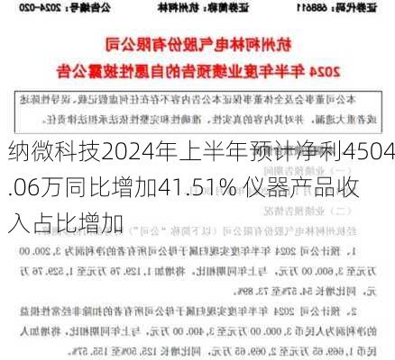 纳微科技2024年上半年预计净利4504.06万同比增加41.51% 仪器产品收入占比增加