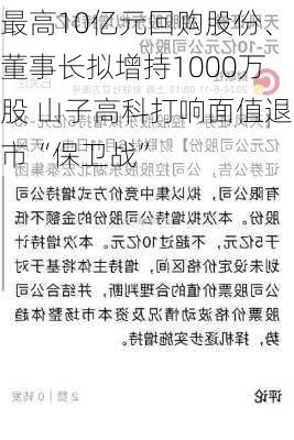 最高10亿元回购股份、董事长拟增持1000万股 山子高科打响面值退市“保卫战”