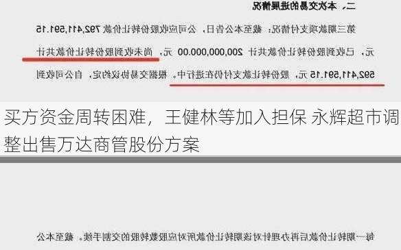 买方资金周转困难，王健林等加入担保 永辉超市调整出售万达商管股份方案