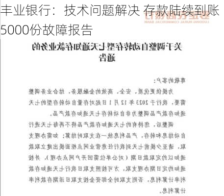 丰业银行：技术问题解决 存款陆续到账 5000份故障报告