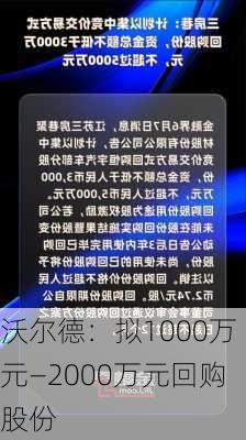 沃尔德：拟1000万元―2000万元回购股份