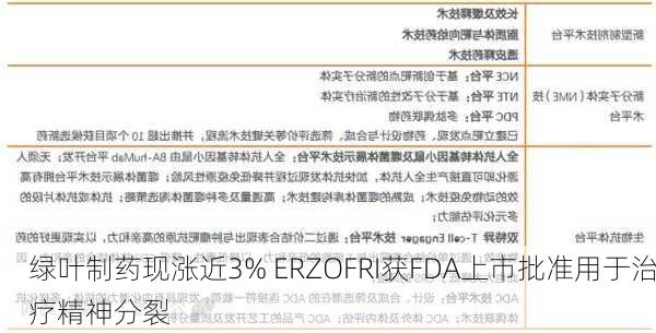 绿叶制药现涨近3% ERZOFRI获FDA上市批准用于治疗精神分裂