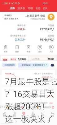 7月最牛股是它？16交易日大涨超200%！这一板块火了