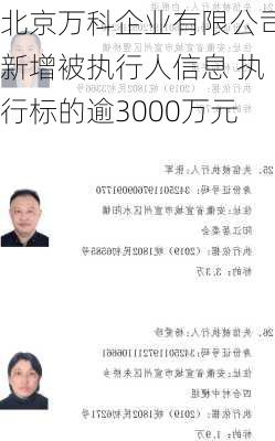 北京万科企业有限公司新增被执行人信息 执行标的逾3000万元