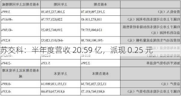 苏交科：半年度营收 20.59 亿，派现 0.25 元