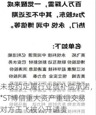 未按约定履行业绩补偿承诺，*ST博信重大资产重组交易对方王飞被公开谴责