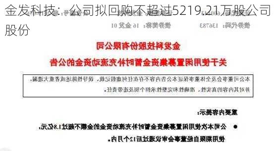 金发科技：公司拟回购不超过5219.21万股公司股份