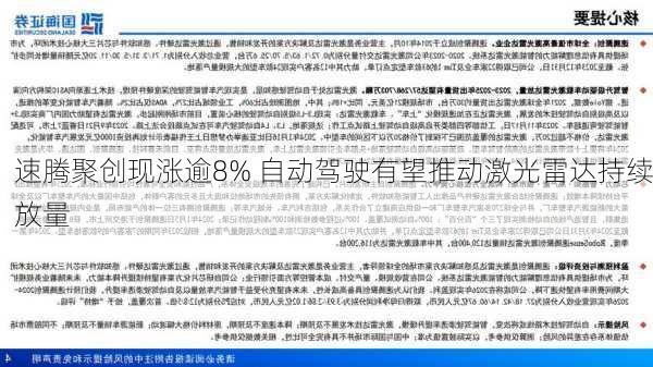 速腾聚创现涨逾8% 自动驾驶有望推动激光雷达持续放量