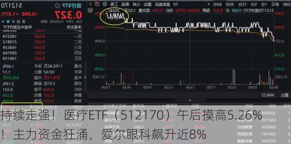 持续走强！医疗ETF（512170）午后摸高5.26%！主力资金狂涌，爱尔眼科飙升近8%