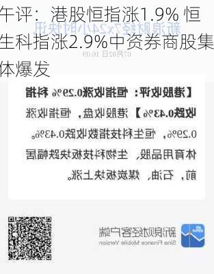 午评：港股恒指涨1.9% 恒生科指涨2.9%中资券商股集体爆发