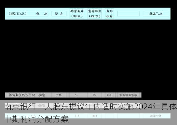 南京银行：大股东提议年内适时实施2024年具体中期利润分配方案