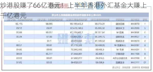 炒港股赚了66亿港元！上半年香港外汇基金大赚上千亿港元