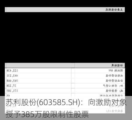 苏利股份(603585.SH)：向激励对象授予385万股限制性股票