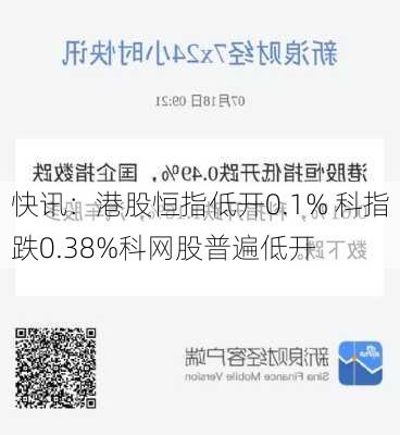 快讯：港股恒指低开0.1% 科指跌0.38%科网股普遍低开