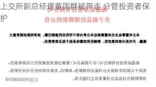 上交所副总经理董国群被带走 分管投资者保护