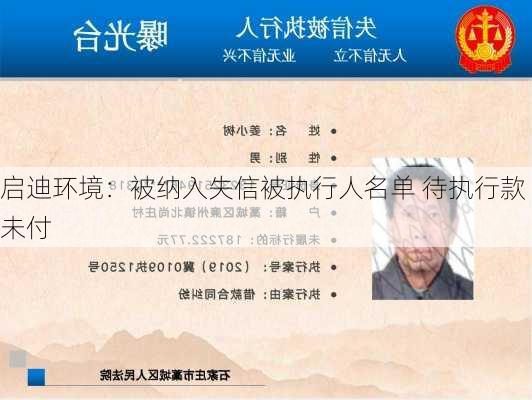 启迪环境：被纳入失信被执行人名单 待执行款未付