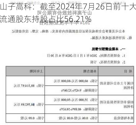 山子高科：截至2024年7月26日前十大流通股东持股占比56.21%