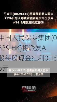 中国人民保险集团(01339.HK)将派发A股每股现金红利0.156元