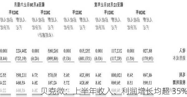 贝克微：上半年收入、利润增长均超 35%