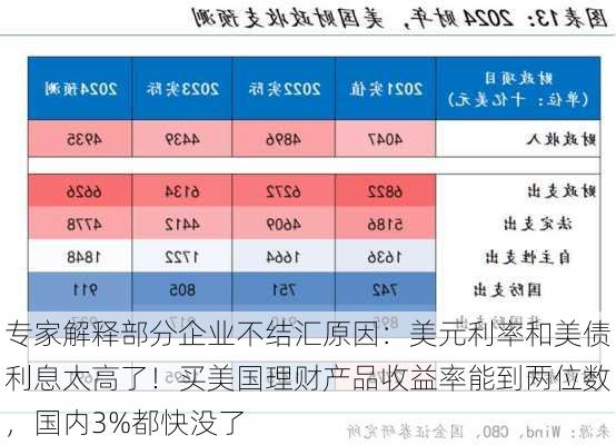 专家解释部分企业不结汇原因：美元利率和美债利息太高了！买美国理财产品收益率能到两位数，国内3%都快没了