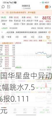 中国华星盘中异动 大幅跳水7.50%报0.111港元