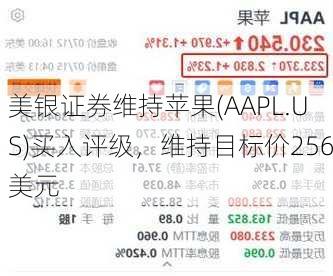 美银证券维持苹果(AAPL.US)买入评级，维持目标价256美元