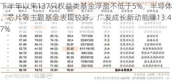 下半年以来137只权益类基金浮盈不低于5%，半导体、芯片等主题基金表现较好，广发成长新动能赚13.47%