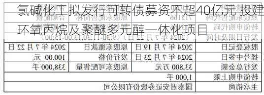 氯碱化工拟发行可转债募资不超40亿元 投建环氧丙烷及聚醚多元醇一体化项目