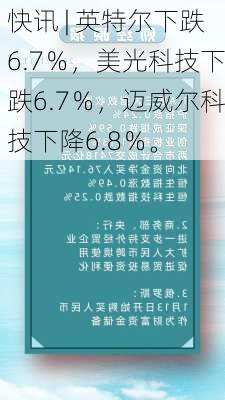 快讯 | 英特尔下跌6.7％，美光科技下跌6.7％，迈威尔科技下降6.8％。