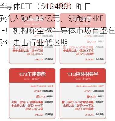 半导体ETF（512480）昨日净流入额5.33亿元，领跑行业ETF！机构称全球半导体市场有望在今年走出行业低迷期