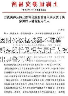 因财务数据披露不准确 狮头股份及相关责任人被出具警示函