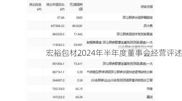 宏裕包材2024年半年度董事会经营评述