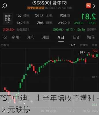 *ST 中迪：上半年增收不增利 - 2 元跌停