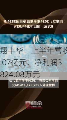 翔丰华：上半年营收7.07亿元，净利润3824.08万元