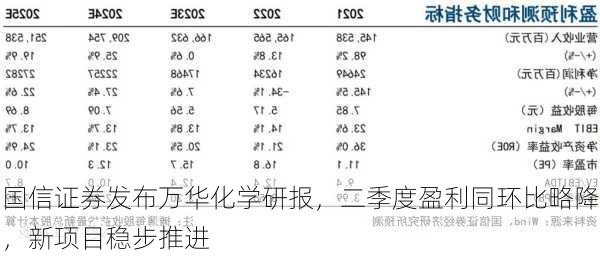 国信证券发布万华化学研报，二季度盈利同环比略降，新项目稳步推进