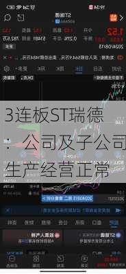 3连板ST瑞德：公司及子公司生产经营正常