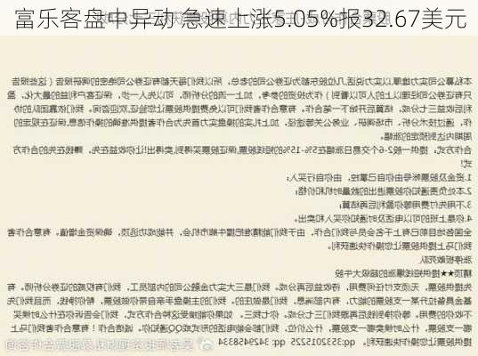 富乐客盘中异动 急速上涨5.05%报32.67美元