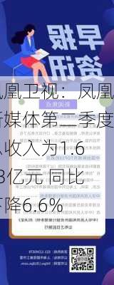 凤凰卫视：凤凰新媒体第二季度总收入为1.683亿元 同比下降6.6%