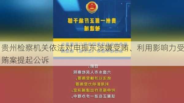 贵州检察机关依法对申振东涉嫌受贿、利用影响力受贿案提起公诉