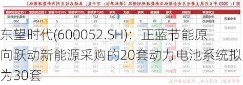 东望时代(600052.SH)：正蓝节能原向跃动新能源采购的20套动力电池系统拟变更为30套