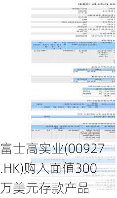 富士高实业(00927.HK)购入面值300万美元存款产品