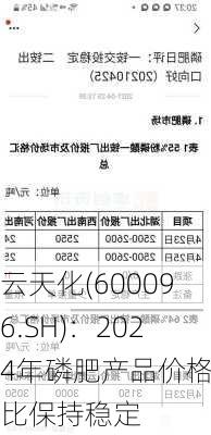 云天化(600096.SH)：2024年磷肥产品价格同比保持稳定